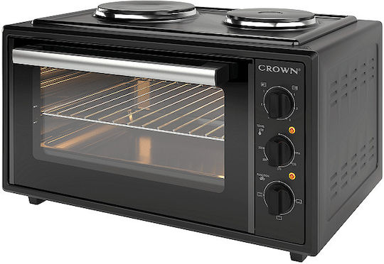 Crown Electric Countertop Oven 45lt with 2 Burners Black