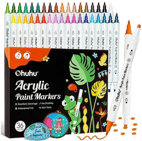 Ohuhu Acrylic Cotton-core Fine & Dot 36 Drawing Markers Basic Colors