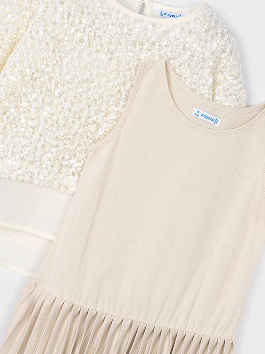 Children's Dress Long Sleeve with Sequins Beige