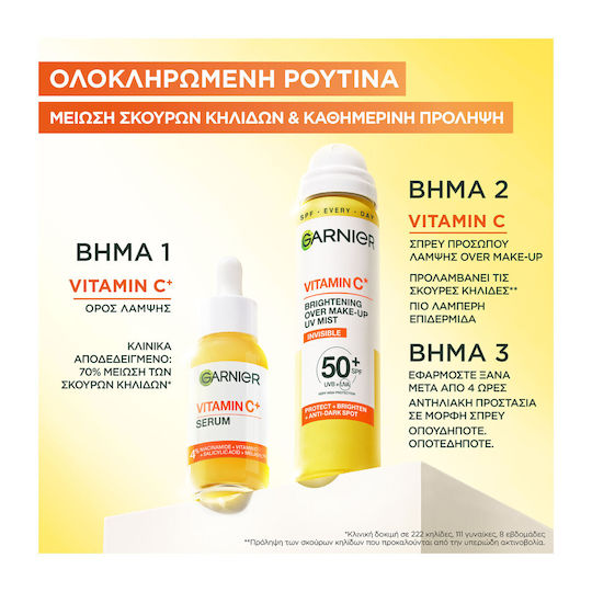 Garnier Vitamin C Brightening Over Make-Up Αντηλιακό Mist Προσώπου SPF50+ 75ml