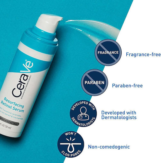 CeraVe Resurfacing Retinol Αντιγηραντικό Serum Προσώπου με Ρετινόλη & Νιασιναμίδη για Λεύκανση & Ακμή 30ml