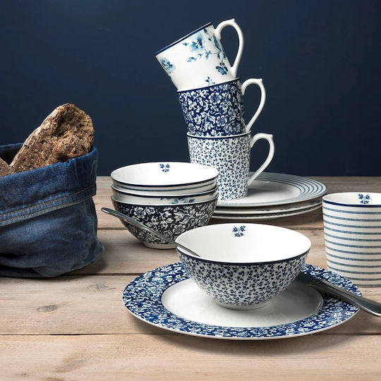 Laura Ashley Fine Bone China Μπωλ Σερβιρίσματος Δημητριακών Στρογγυλό από Πορσελάνη Sweet Alyssum Blueprint με Διάμετρο 13εκ.