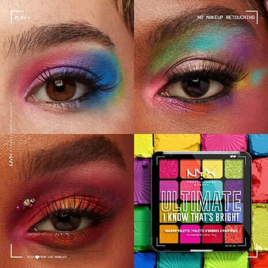NYX Professional Makeup Ultimate Shadow Palette I Know That's Bright Palette with Eye Shadows in Pressed Powder Form
