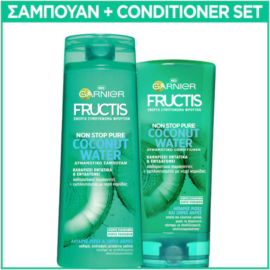 Garnier Fructis Non Stop Pure Coconut Water Σετ Περιποίησης Μαλλιών Ενυδάτωσης για Λιπαρά Μαλλιά με Σαμπουάν & Conditioner 2τμχ