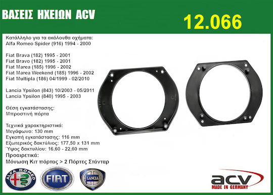 Βάσεις Ηχείων Αυτοκινήτου Μπροστινές Alfa Romeo Spider Fiat Bravo Lancia Ypsilon 2τμχ