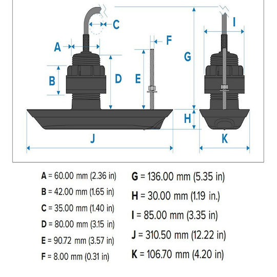 Raymarine Rv-300 Realvision 3d Through Hull 0° Plastic Transducer Boat Depth Sensor