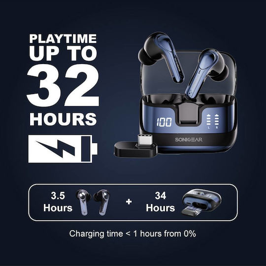 Sonic Gear Dual Mode Earpump XP2 In ear Bluetooth хендсфри Слушалки с Устойчивост на Пот и Кутийка за Зареждане Obsidian