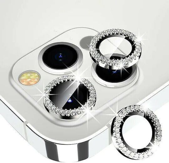 Glitter Diamond Metal Προστασία Κάμερας Tempered Glass Silver για το iPhone 13 Pro / 13 Pro Max