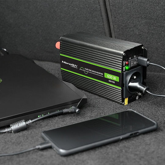 Qoltec Inverter Αυτοκινήτου Καθαρού Ημιτόνου 600W για Μετατροπή 24V DC σε 230V AC