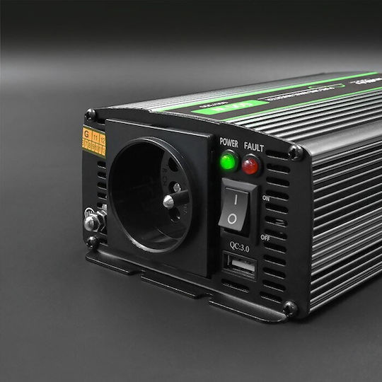 Qoltec Inverter Αυτοκινήτου Καθαρού Ημιτόνου 600W για Μετατροπή 24V DC σε 230V AC