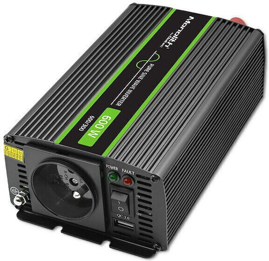 Qoltec Inverter Αυτοκινήτου Καθαρού Ημιτόνου 600W για Μετατροπή 24V DC σε 230V AC