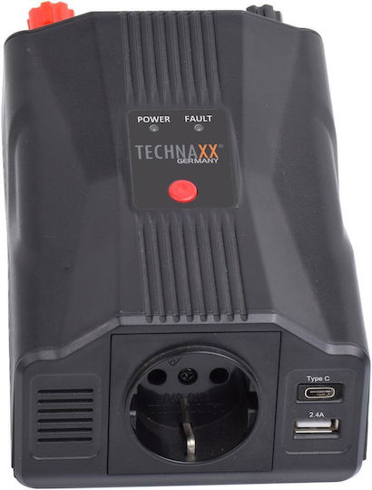 Inversor de tensiune Technaxx Te24 300W 12V intrare 230V ieșire USB-A USB-C negru