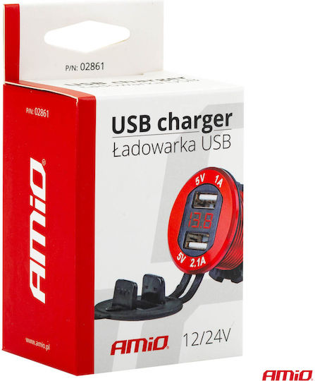 AMiO Αντάπτορας με 2 Θύρες USB με Καπάκι MOD-11 Κόκκινο Χρώμα