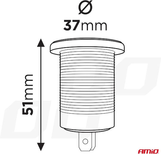 Amio Car Charger USB Ports Waterproof USB + USB-C QC3.0 12V 24V Amio-04221