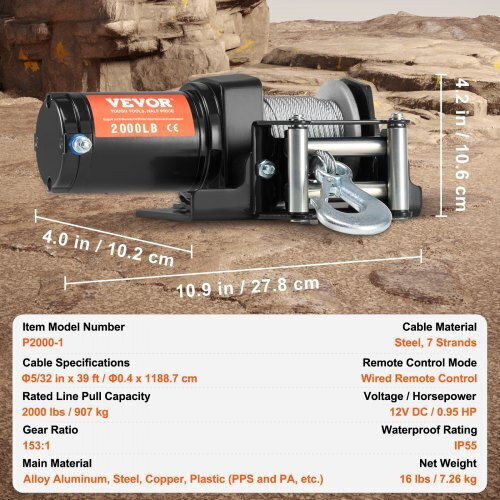 Vevor Winch Electric 4x4 Car Winch 12V with Towing Capacity 907kg