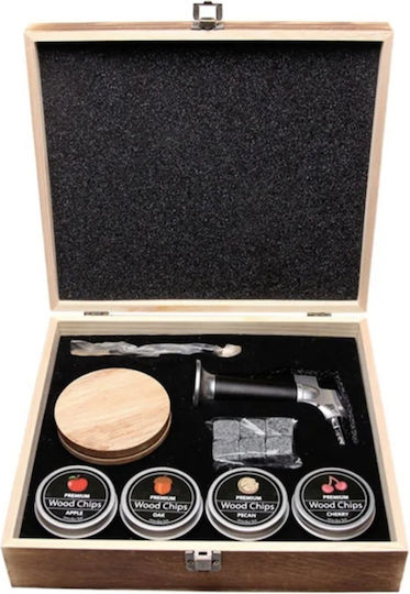 Dionysos Iv Комплект За Пушене На Уиски Дървена Кутия Whiskey Wine Cocktail Smoker Kit & Охлаждащи Камъни