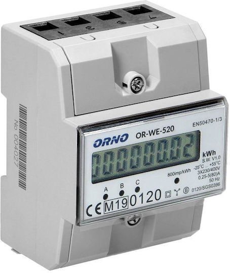 Orno Kilowatt Hour Meter Electric Panel Digital Rail Three-phase OR-WE-520