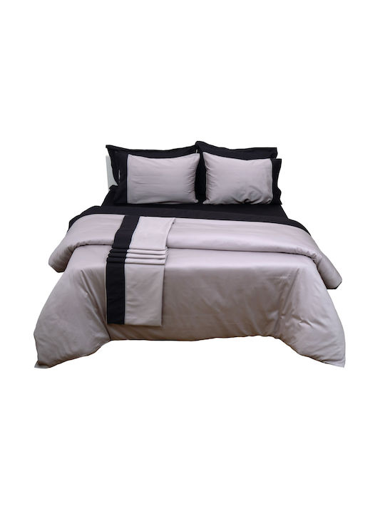 Anna Riska Duvet Cover Cotton Satin Queen 220x240 Luxury Bicolour Grey / Black