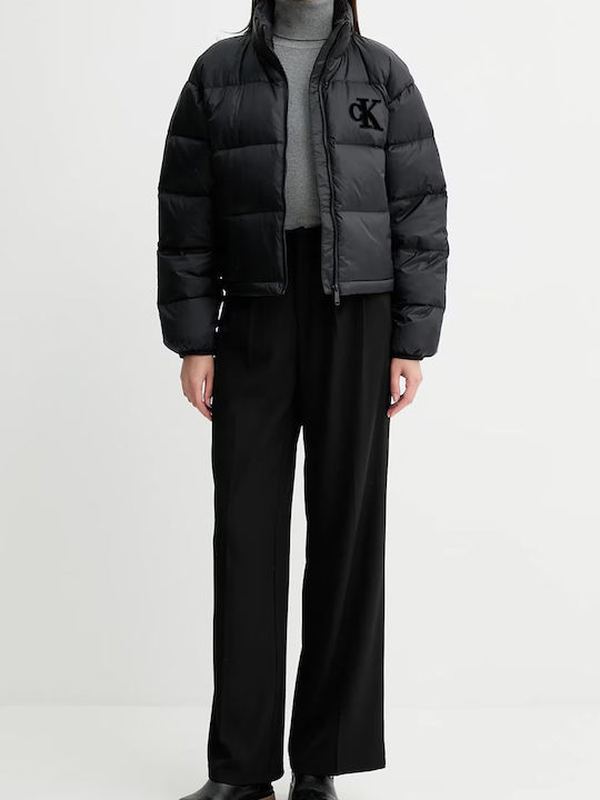 Κοντό Γυναικείο Puffer Μπουφάν για Χειμώνα Black