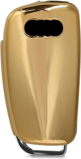 Silicone Car Key Cover Case with 3 Buttons for Audi Gold