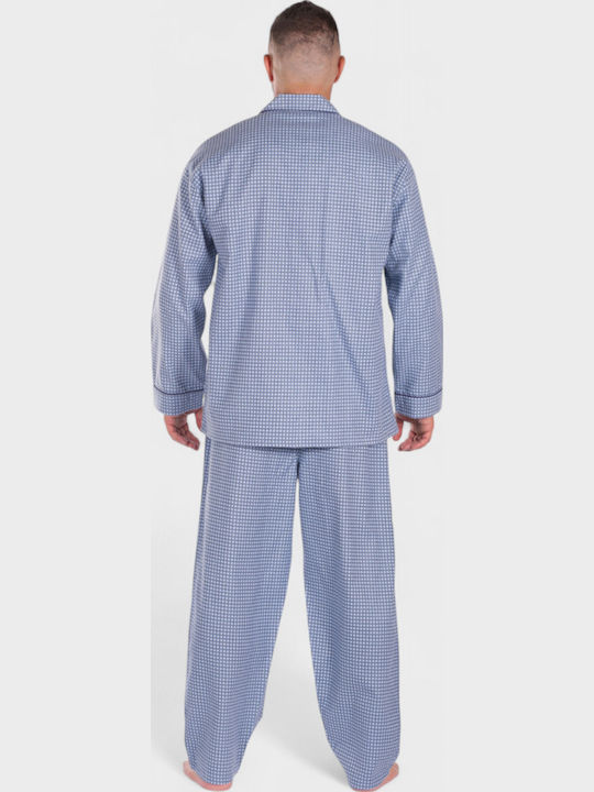 Herrenpyjamas Klassisch Knöpfe Taschen Hellblau Collection Cl26101-6-Hellblau