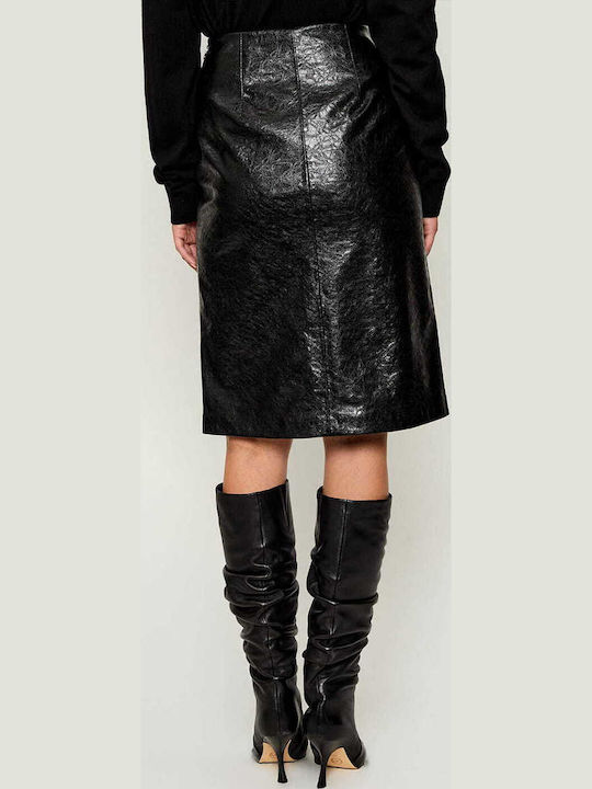 Leather Midi Skirt Dark Black
