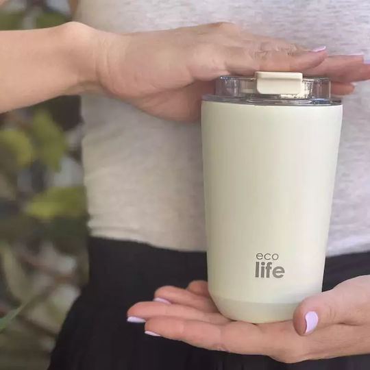 Ecolife Glass Thermos Stainless Steel / Aluminum / Plastic BPA Free 360ml Pure Cream