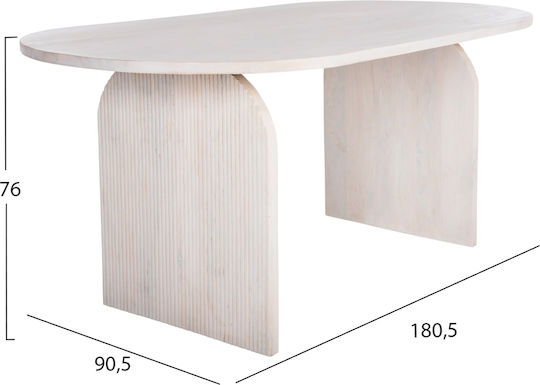 Mango Masă Ovală Pentru Sala De Mese Din Lemn Masiv Alb 180.5x90x76cm