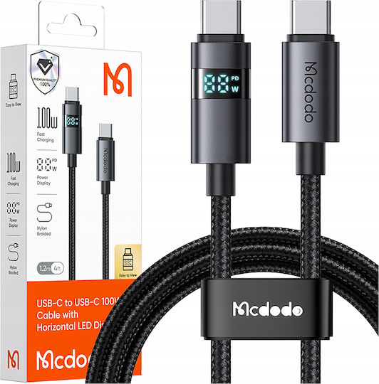 Mcdodo LED USB 2.0 Cable USB-C male - USB-C 100W PD Μαύρο 1.2m 4-53606
