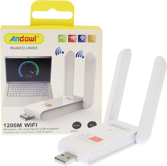 Wireless USB Network Adapter Antenna Wifi 5GHz AC1200 Dual Band 866Mbps 802.11ac White