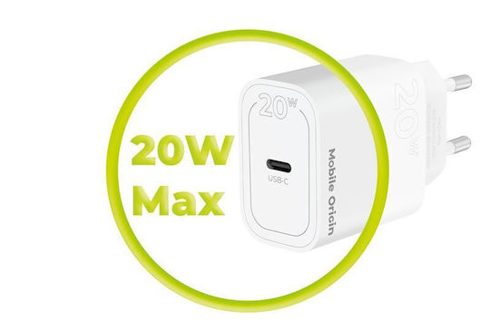 Mobile Origin Φορτιστής Χωρίς Καλώδιο με Θύρα USB-C 20W Power Delivery Λευκός (MO11)