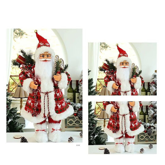 Decorativ Moș Crăciun Roșuς din Tesatura cu Ren 30cm.