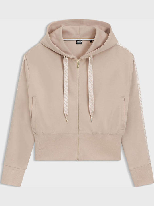 Γυναικεία Ζακέτα Φούτερ με Κουκούλα Light Beige