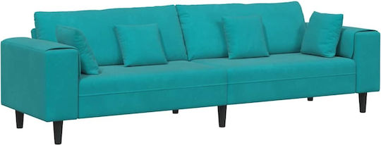 Vier Sitzer Samt Türkis mit Dekokissen 250x77x76cm