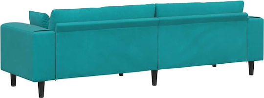 Vier Sitzer Samt Türkis mit Dekokissen 250x77x76cm