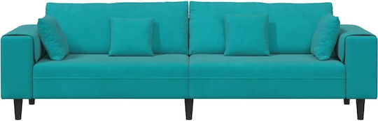 Vier Sitzer Samt Türkis mit Dekokissen 250x77x76cm
