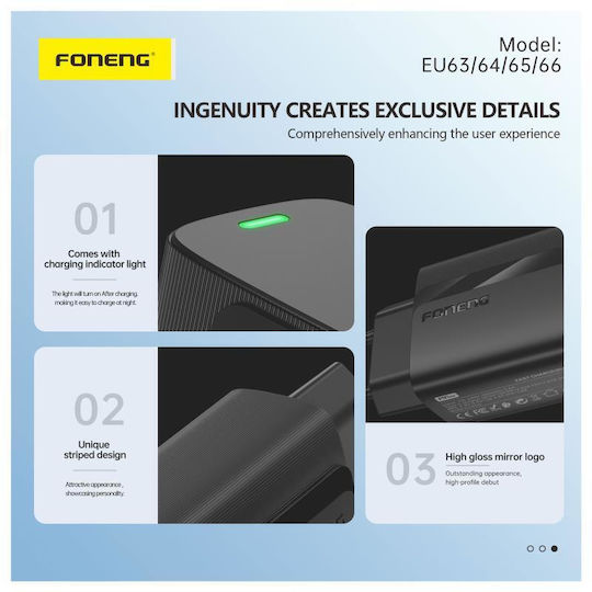 Foneng с 2 USB-A порта и кабел Lightning 12W Бял (EU63)