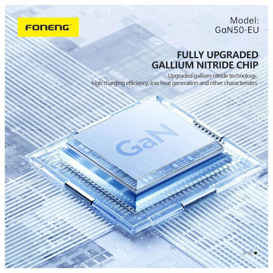 Foneng Charger Without Cable GaN with USB-A Port and 2 USB-C Ports 65W Whites (GaN50)