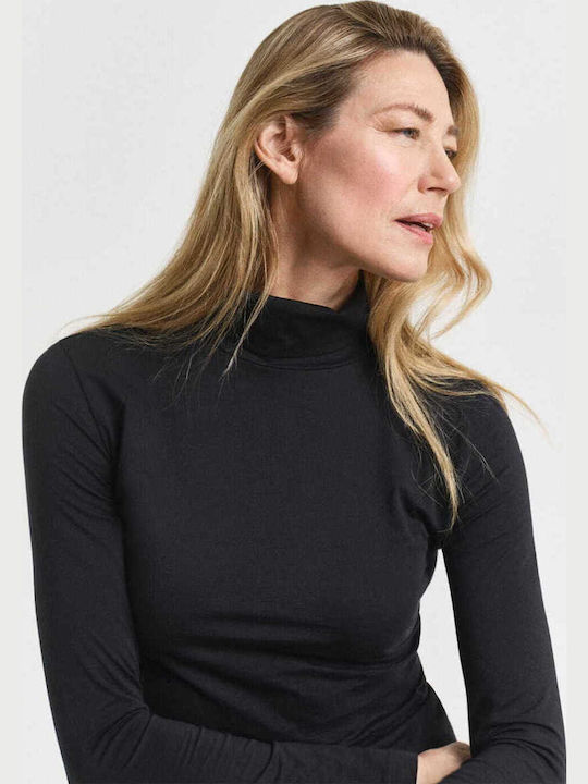 Damen Bluse Baumwolle Rollkragenpullover Black