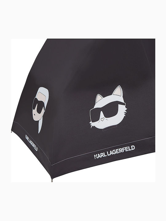 Karl Lagerfeld Ikon Автоматична Чадър за Дъжд Компактен Черен