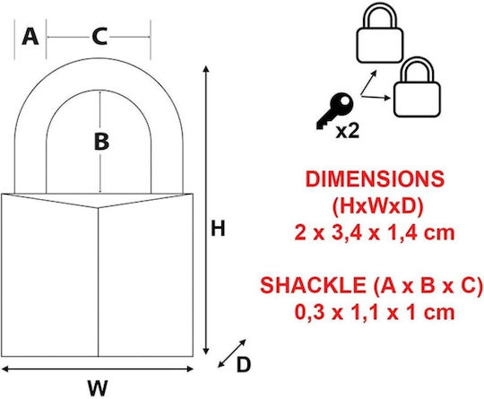 Master Lock Aluminum Padlock Brass with Key 20mm 1pcs