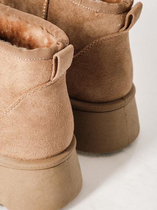 Suede Women's Ankle Boots with Fur Beige