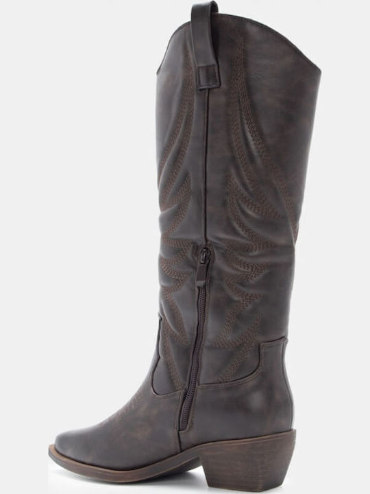 Women's Cowboy Boots with Medium Heel Brown