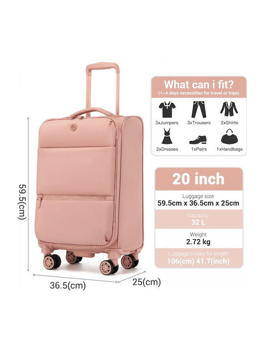 Miss Lulu Cabin Fabric Suitcase Pink with 4 Wheels Height 55cm