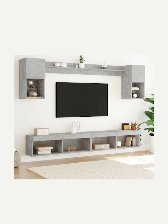 Living Room TV Unit with Showcase & Lighting Grey Rock