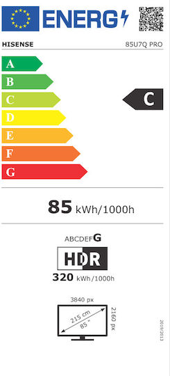 Hisense Smart Τηλεόραση 85" 4K UHD Mini LED U7Q PRO HDR (2025) 85U7Q PRO