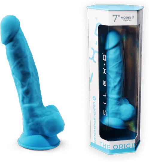 SilexD Dual Density Model 1 Ρεαλιστικό Dildo με Όρχεις και Βεντούζα Blue 17.5cm