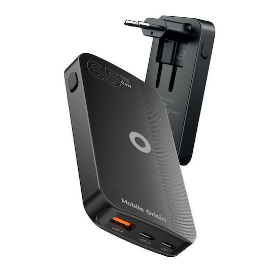 Mobile Origin Φορτιστής Χωρίς Καλώδιο GaN με Θύρα USB-A και 2 Θύρες USB-C 65W Μαύρος