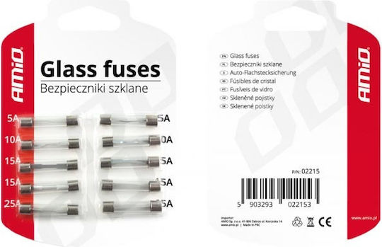 AMiO Car Fuse Set Glass Rounds 10pcs