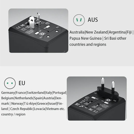 Techsuit Αντάπτορας Πρίζας από Universal σε Universal με 5 Θύρες USB